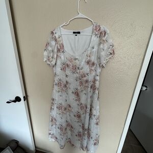 Lulu's White and Pink Floral Midi Dress